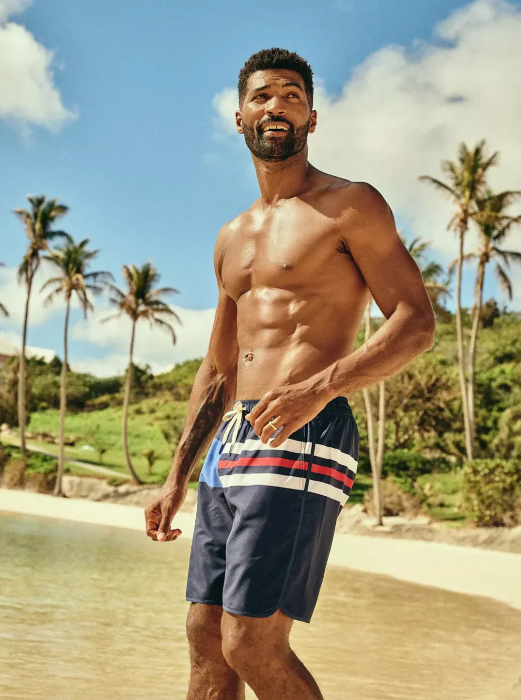 8" The Anchor Swim Short Navy Nautical Stripe