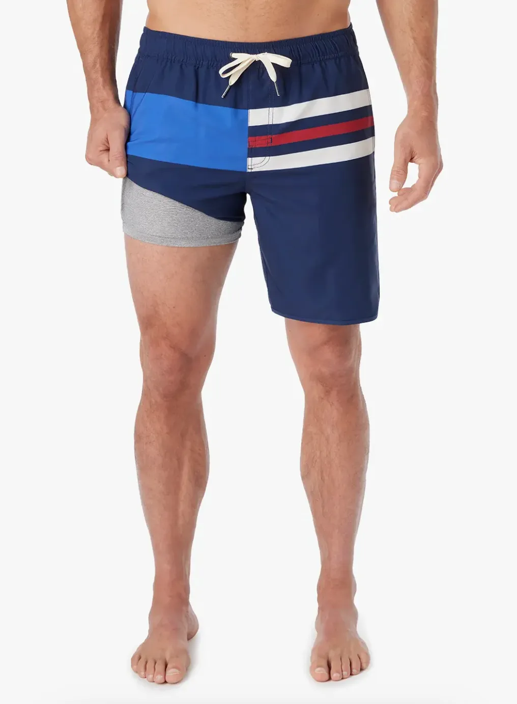 8" The Anchor Swim Short Navy Nautical Stripe