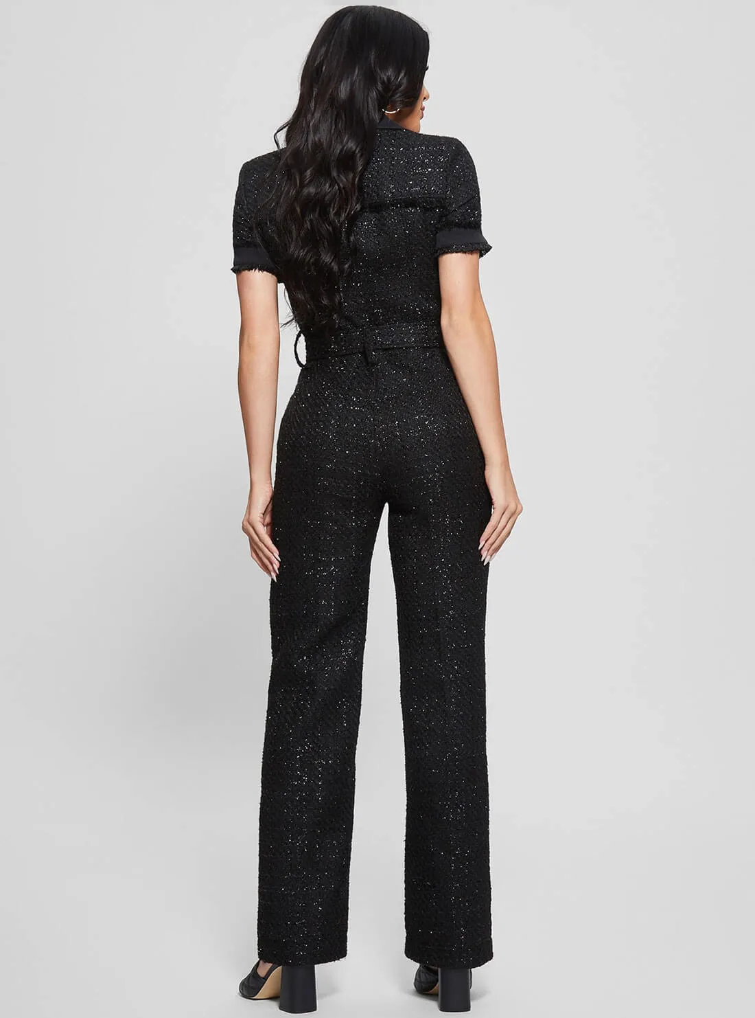 Black Clarissa Metallic Tweed Jumpsuit