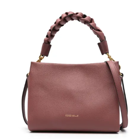 BORDEAUX LEATHER BAG WITH BRAIDED HANDLE