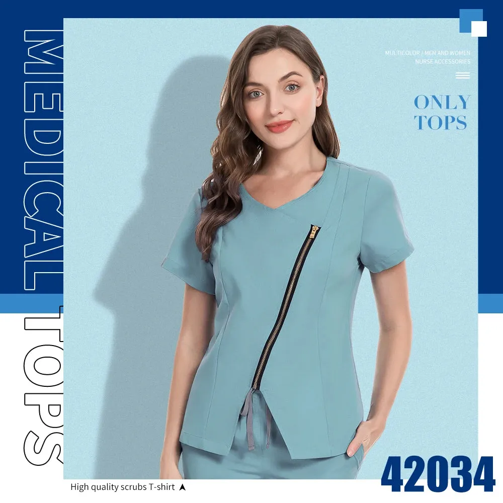 Dental Hospital Medical Scrubs Tops Women V-Neck Surgical Nurse Uniforms Blouse Pet Veterinary Scrubs Workwear Wholesale Prices
