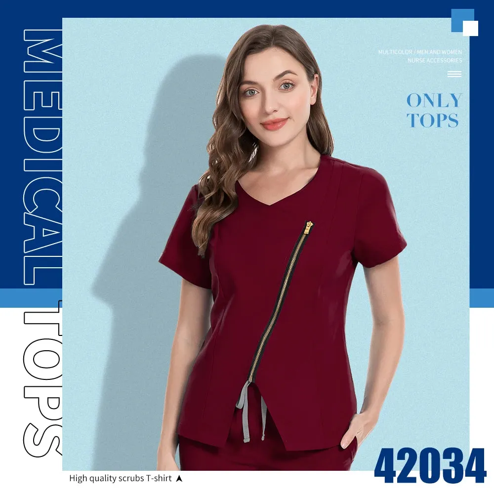 Dental Hospital Medical Scrubs Tops Women V-Neck Surgical Nurse Uniforms Blouse Pet Veterinary Scrubs Workwear Wholesale Prices