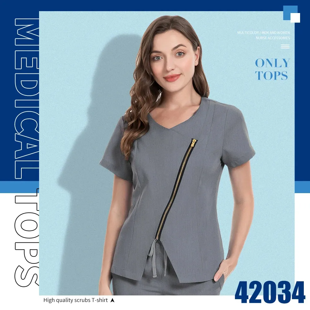 Dental Hospital Medical Scrubs Tops Women V-Neck Surgical Nurse Uniforms Blouse Pet Veterinary Scrubs Workwear Wholesale Prices