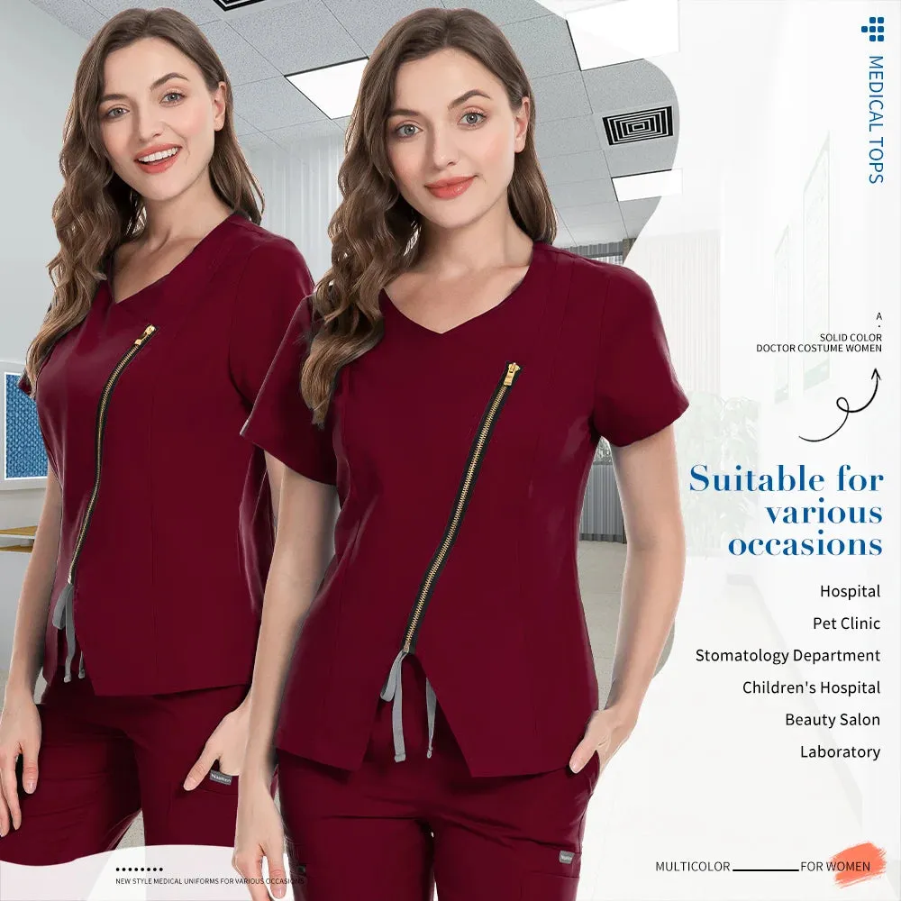 Dental Hospital Medical Scrubs Tops Women V-Neck Surgical Nurse Uniforms Blouse Pet Veterinary Scrubs Workwear Wholesale Prices