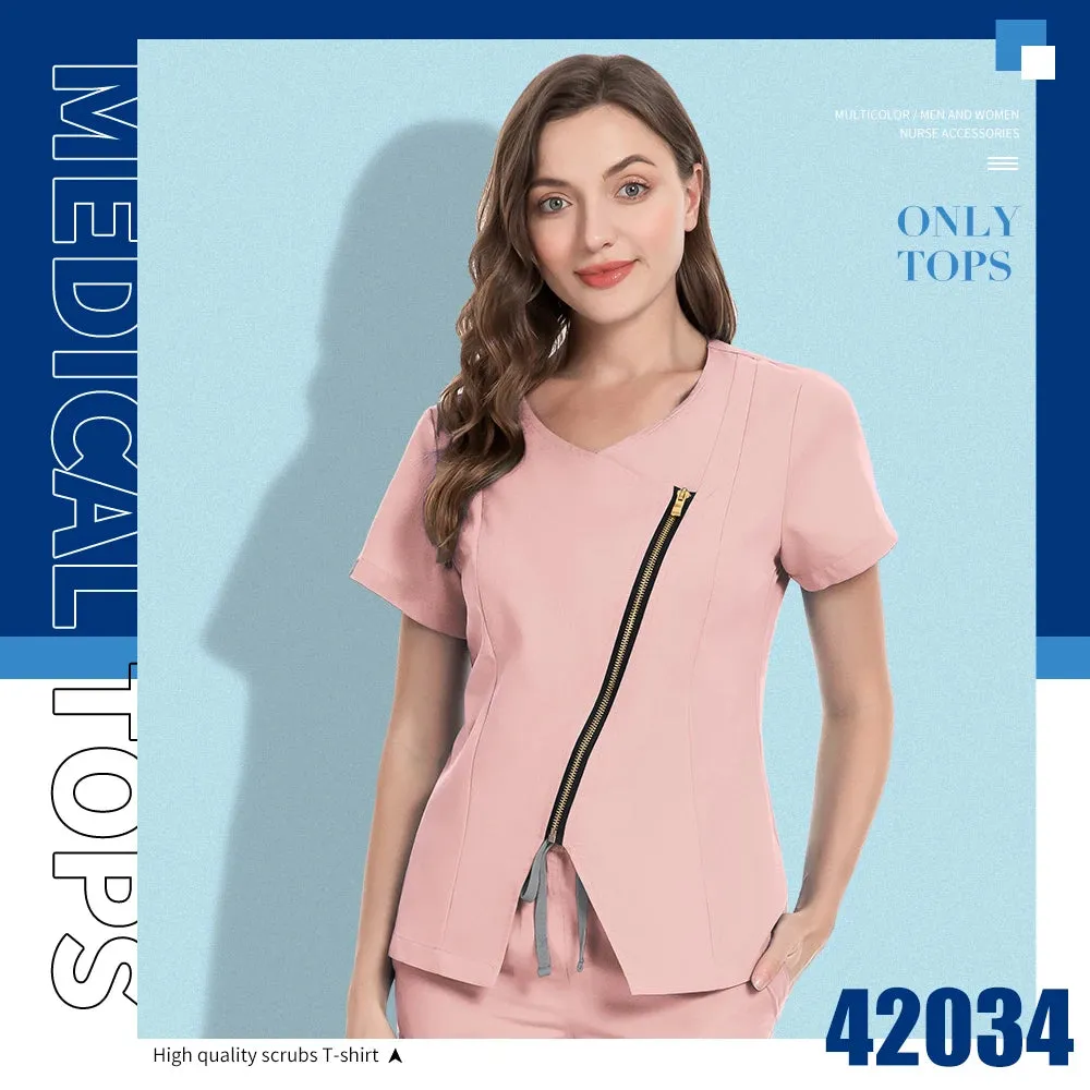 Dental Hospital Medical Scrubs Tops Women V-Neck Surgical Nurse Uniforms Blouse Pet Veterinary Scrubs Workwear Wholesale Prices