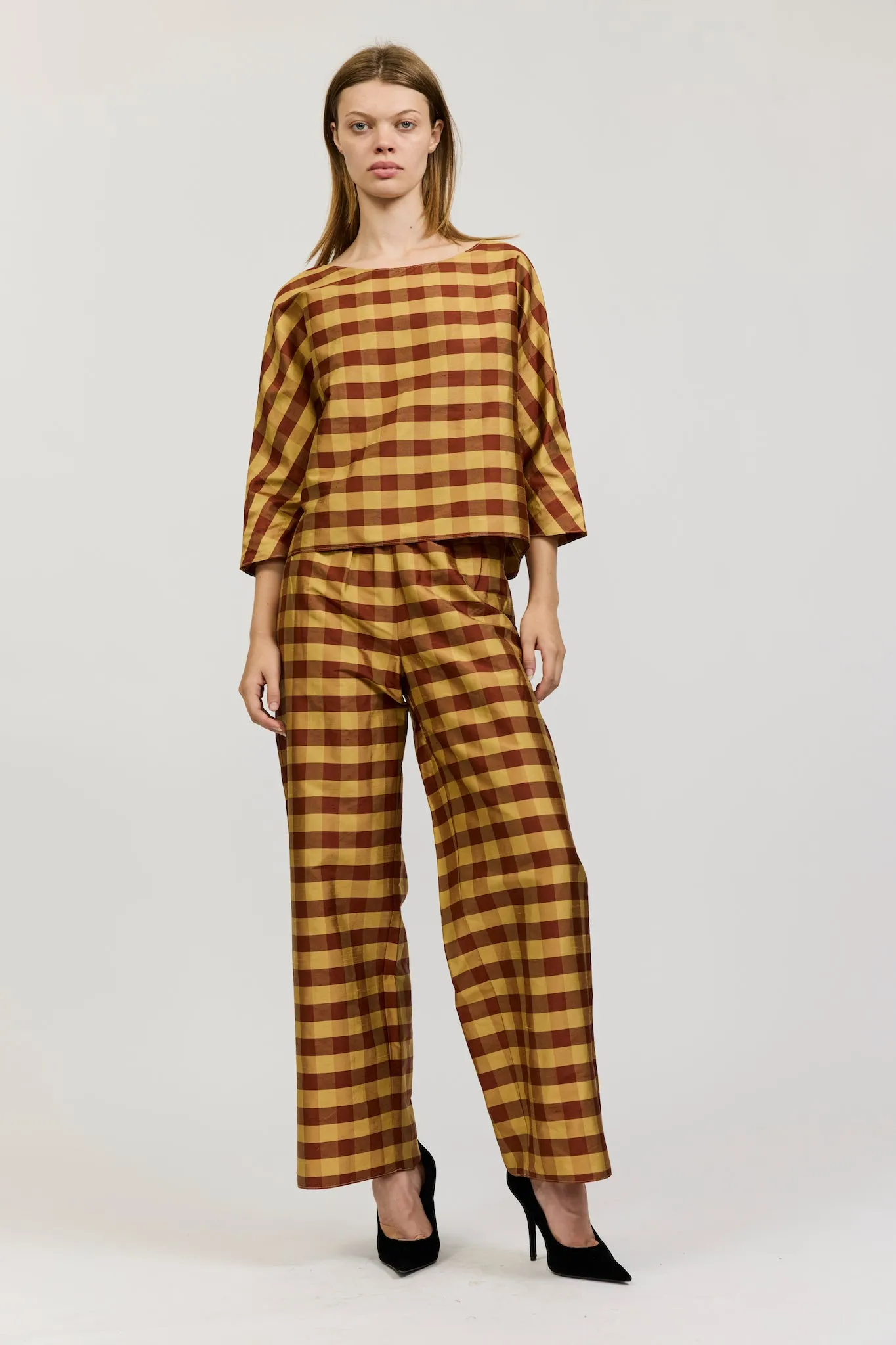 Erin Top in Gingham Silk Taffeta