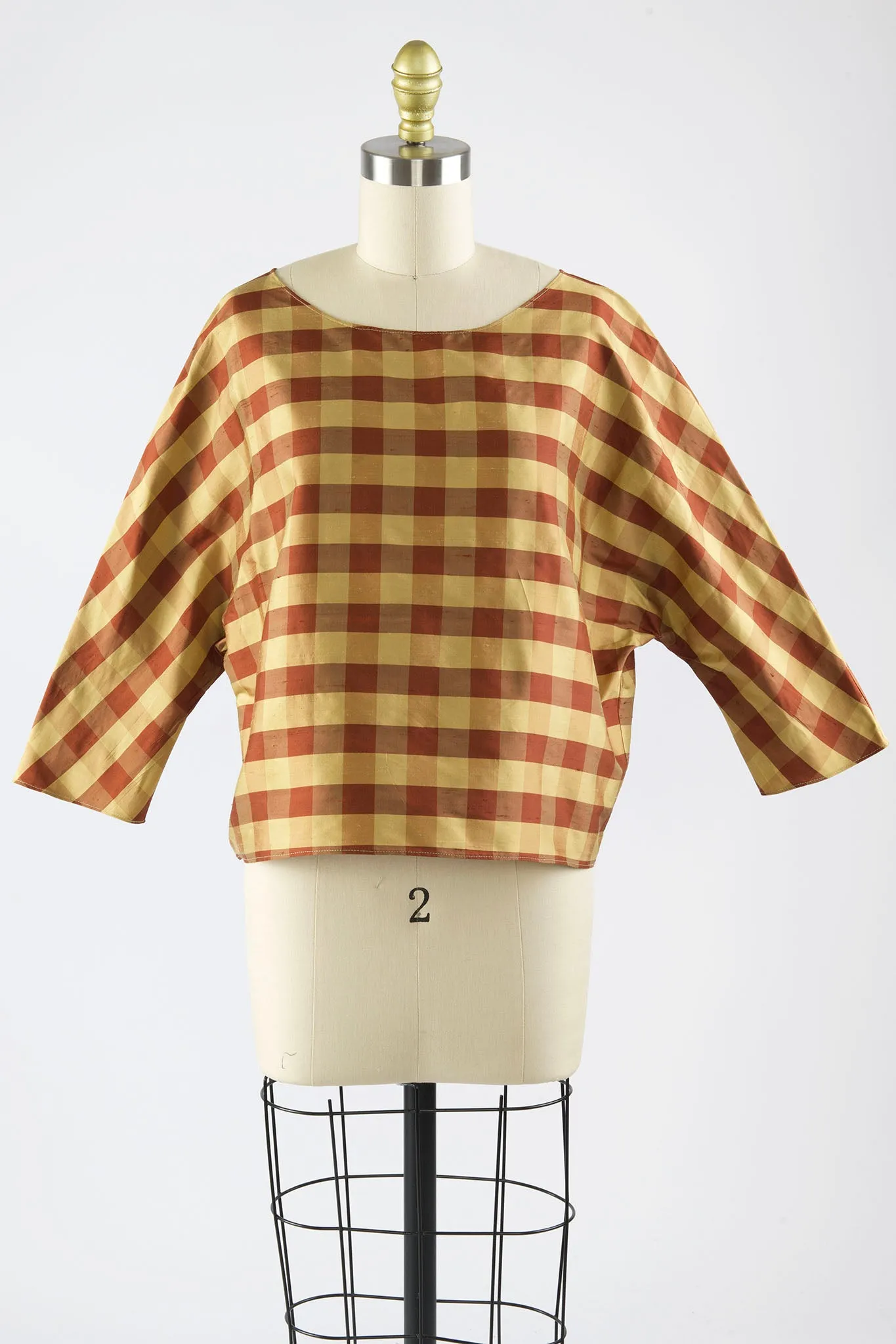 Erin Top in Gingham Silk Taffeta
