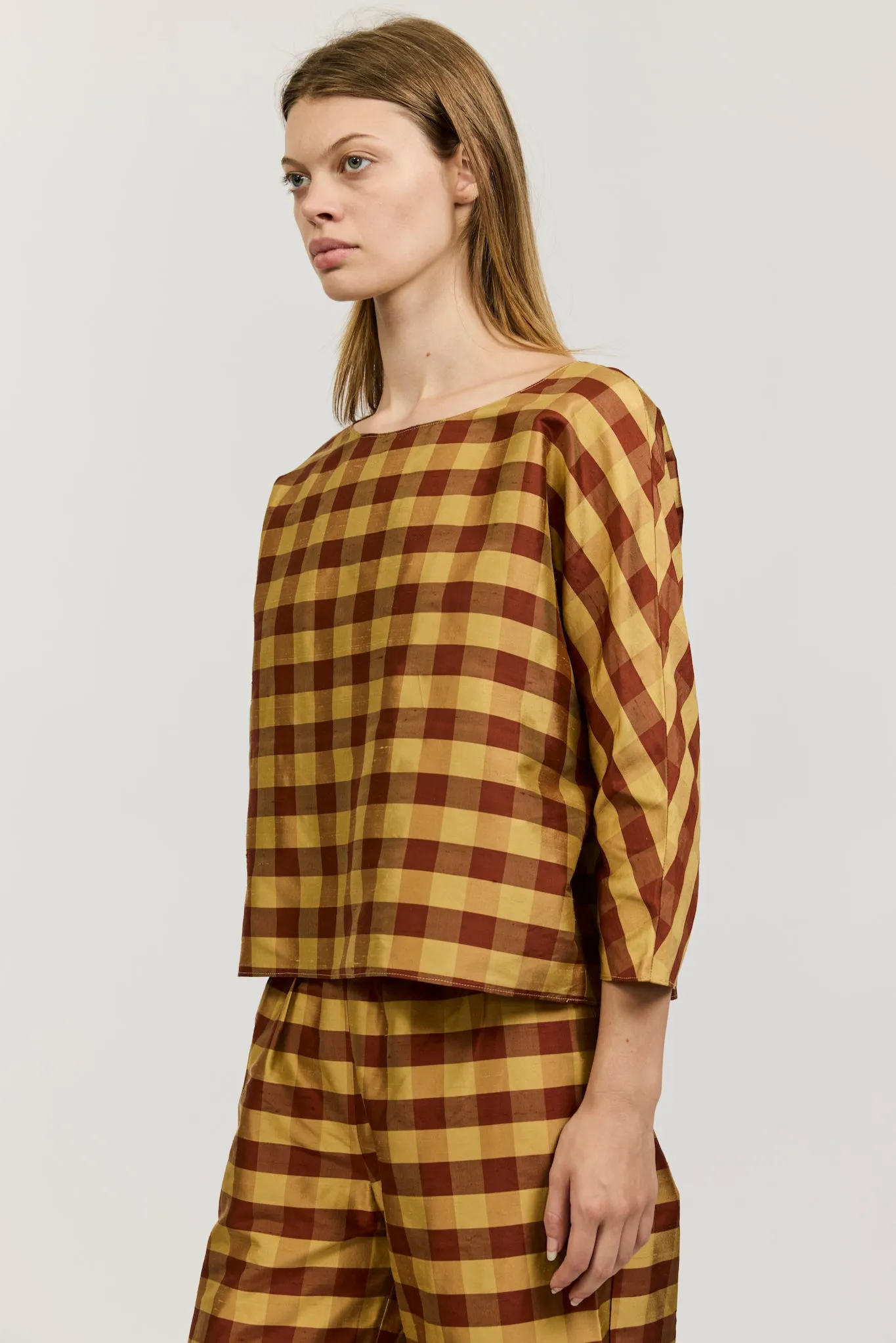 Erin Top in Gingham Silk Taffeta