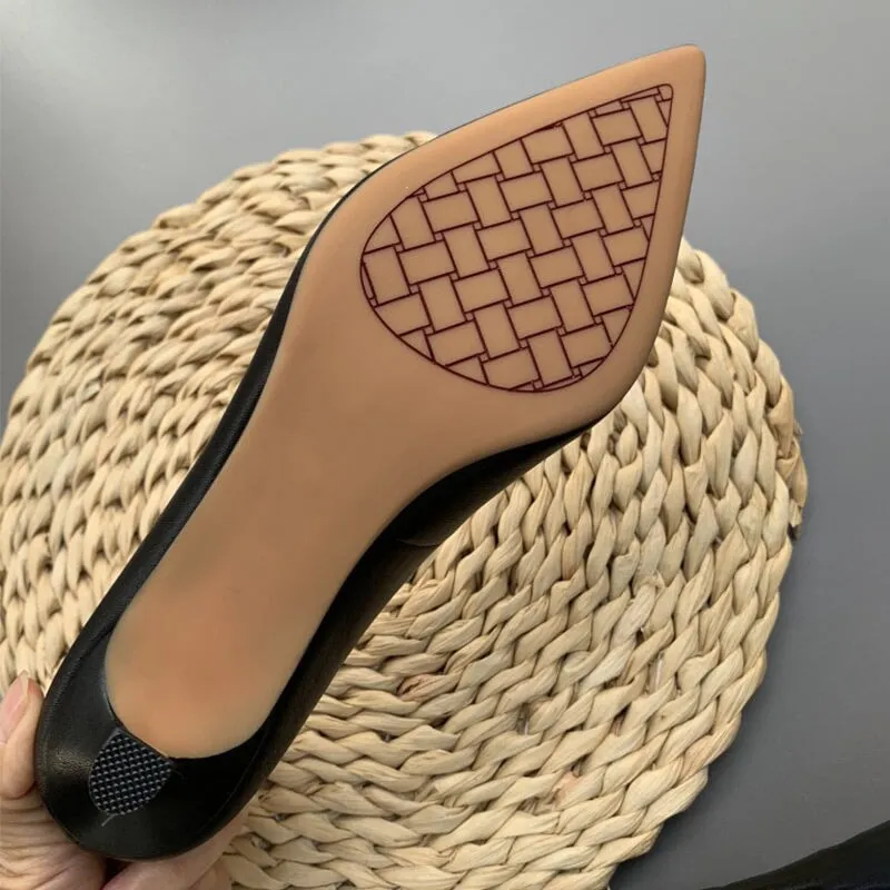 Handmade Leather Point Toe Pumps 50mm Kitty Heel In Nude/Black/Gray Fashion Style