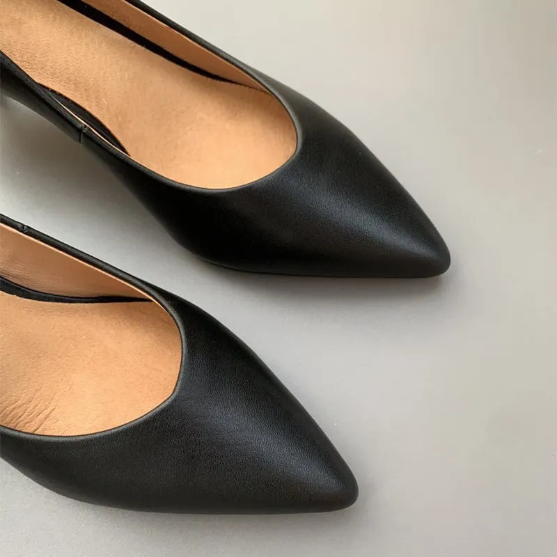 Handmade Leather Point Toe Pumps 50mm Kitty Heel In Nude/Black/Gray Fashion Style
