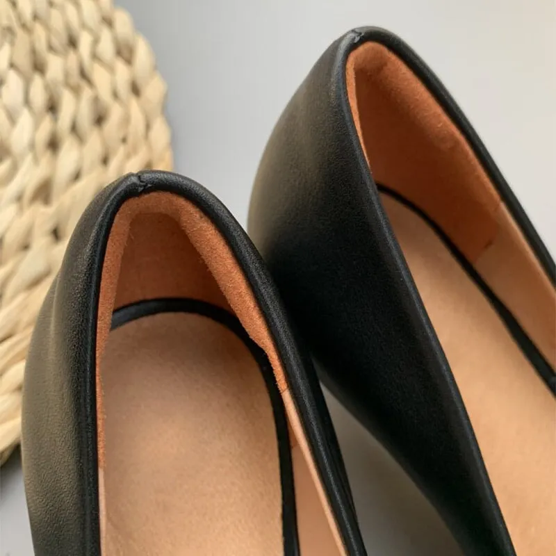 Handmade Leather Point Toe Pumps 50mm Kitty Heel In Nude/Black/Gray Fashion Style