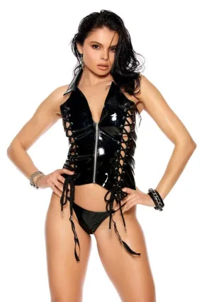 Lace Up Vinyl Zip Front Bustier