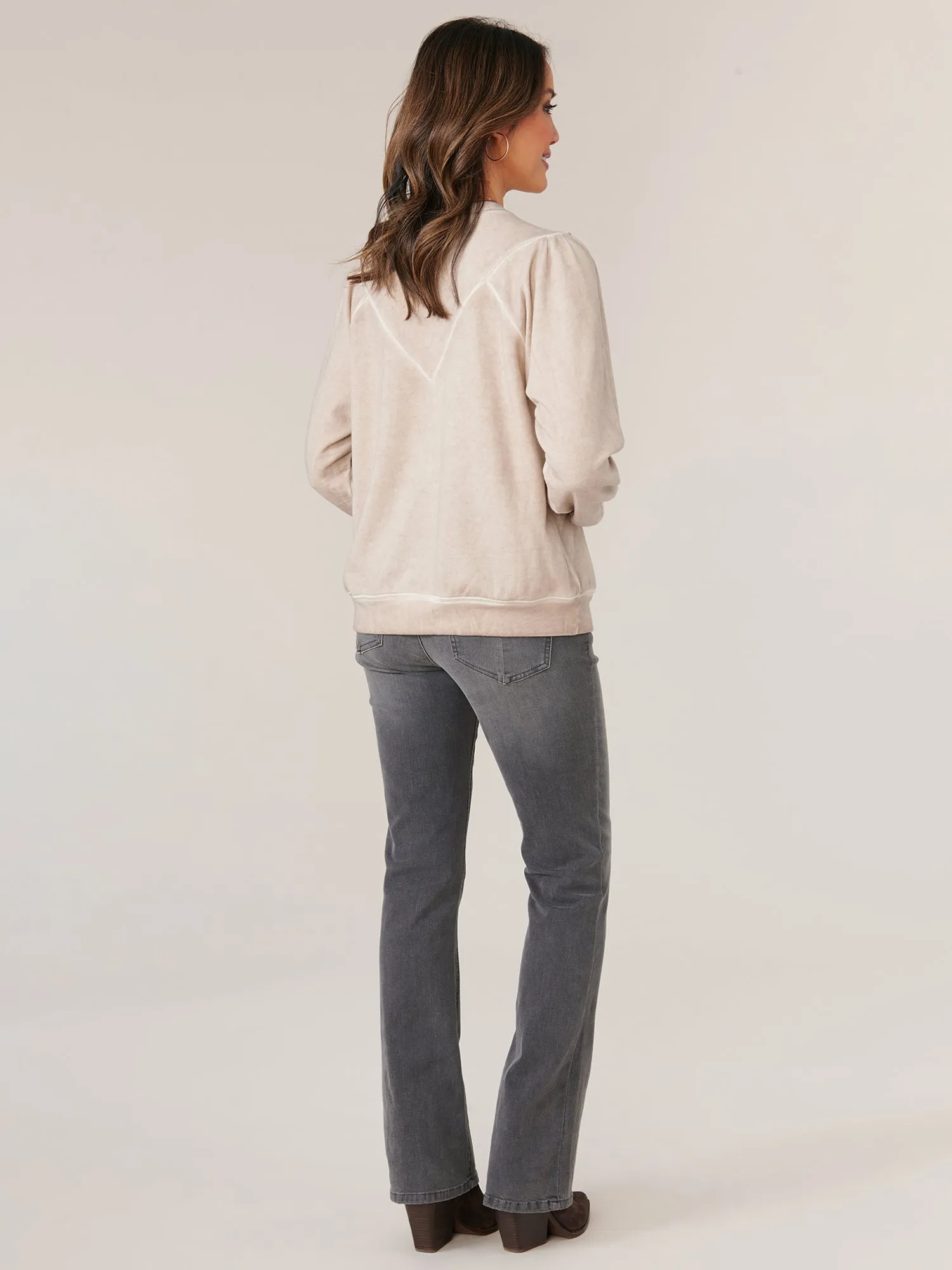 Long Blouson Sleeve Crew Neck with Lace Applique Petite Sweatshirt