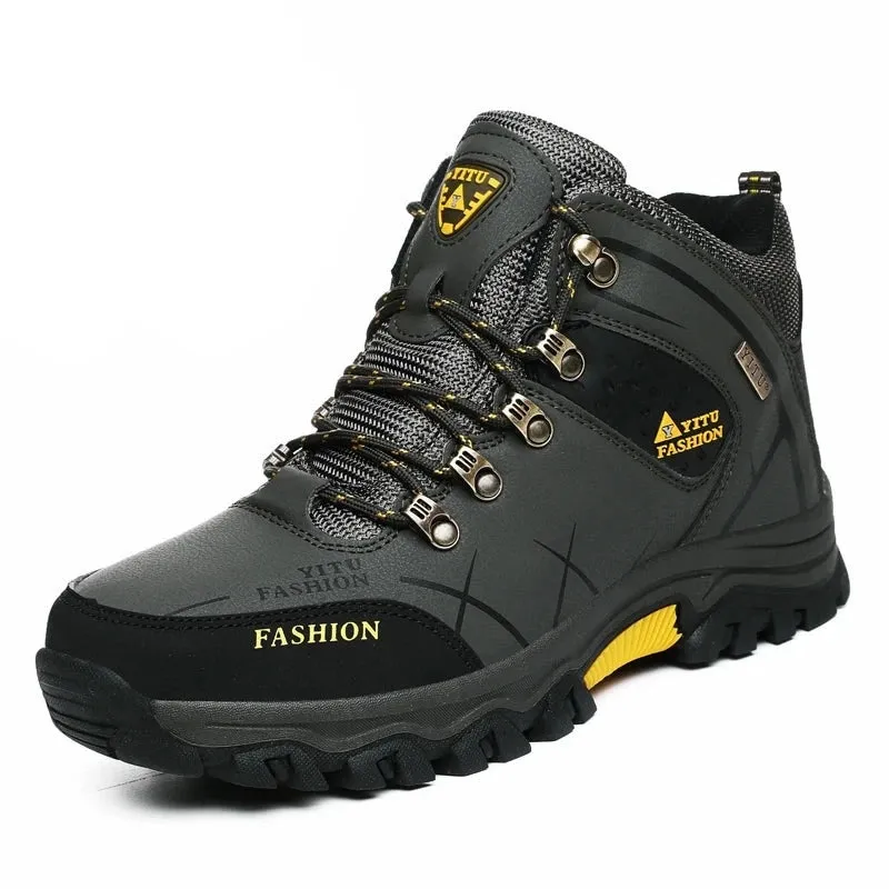 Men's PU Round Toe Anti-Slip Cross Lace-Up Closure Ankle Boots