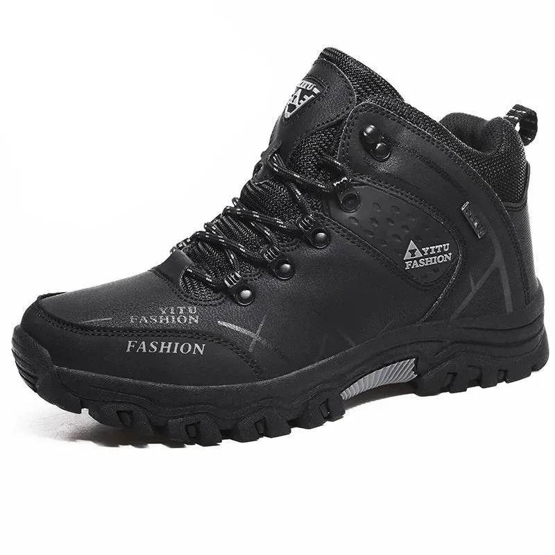 Men's PU Round Toe Anti-Slip Cross Lace-Up Closure Ankle Boots