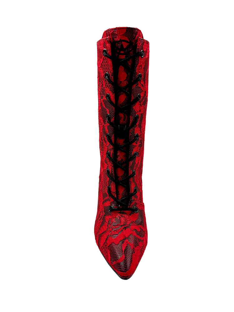 Victoria Lace Boot, Red/Black