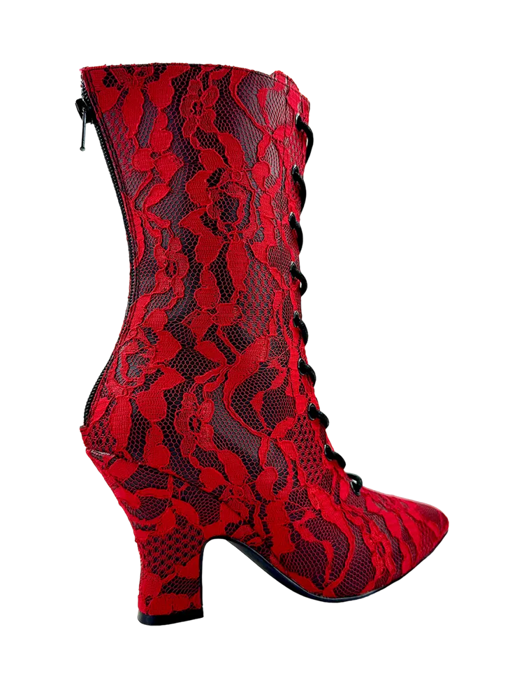 Victoria Lace Boot, Red/Black