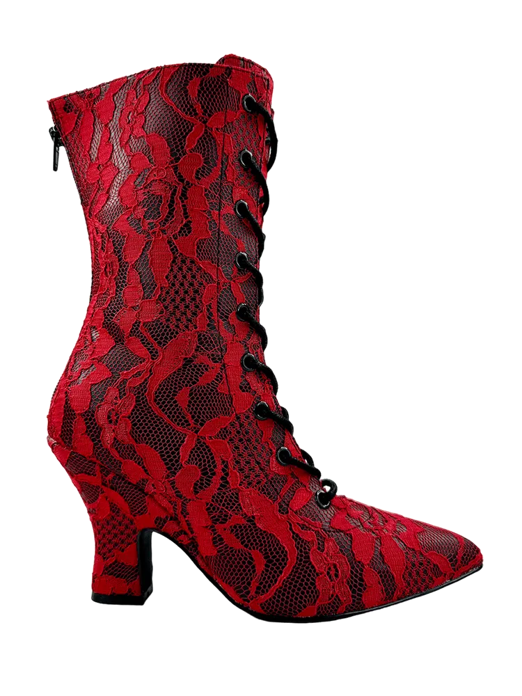 Victoria Lace Boot, Red/Black