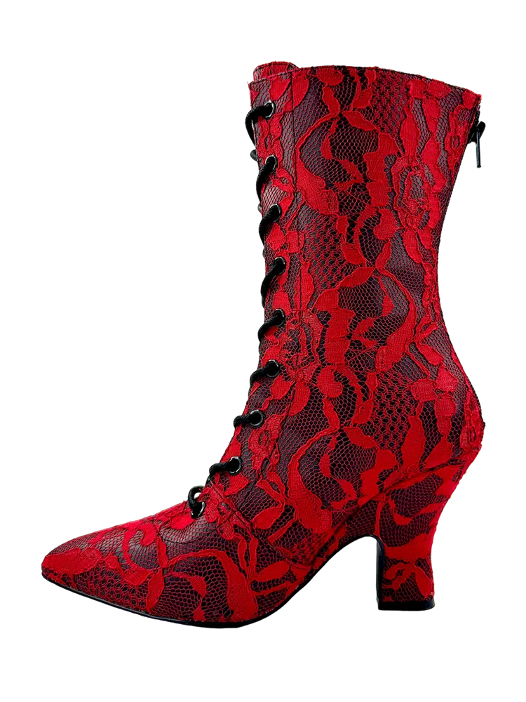 Victoria Lace Boot, Red/Black