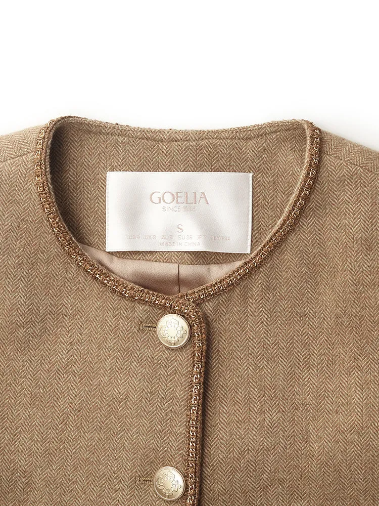 Washable Wool Round Neck Single-Breasted Women Jacket