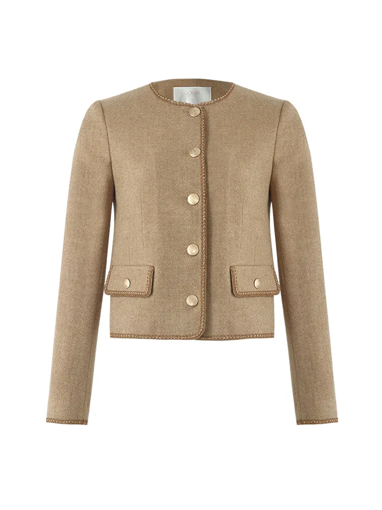 Washable Wool Round Neck Single-Breasted Women Jacket