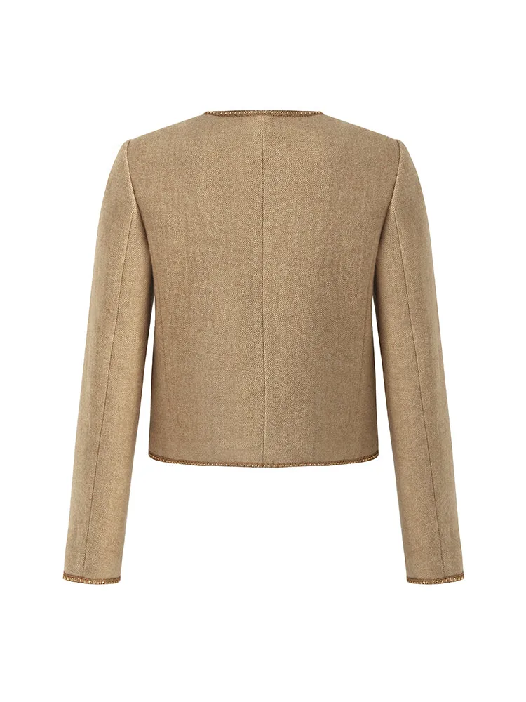 Washable Wool Round Neck Single-Breasted Women Jacket
