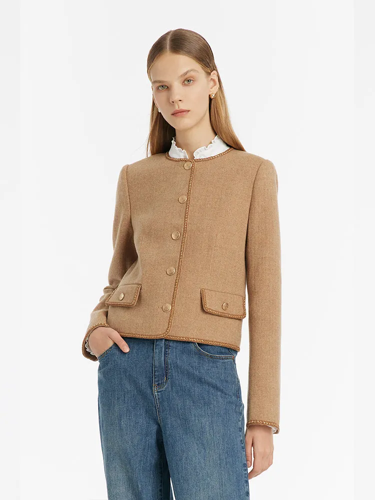 Washable Wool Round Neck Single-Breasted Women Jacket