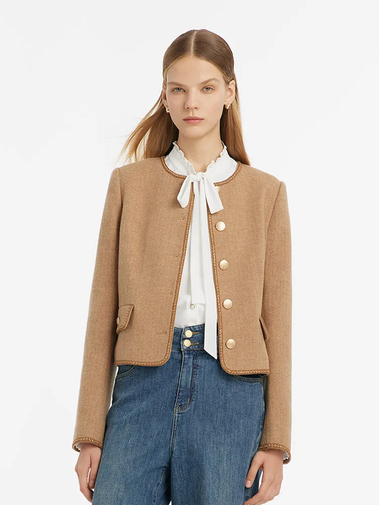 Washable Wool Round Neck Single-Breasted Women Jacket