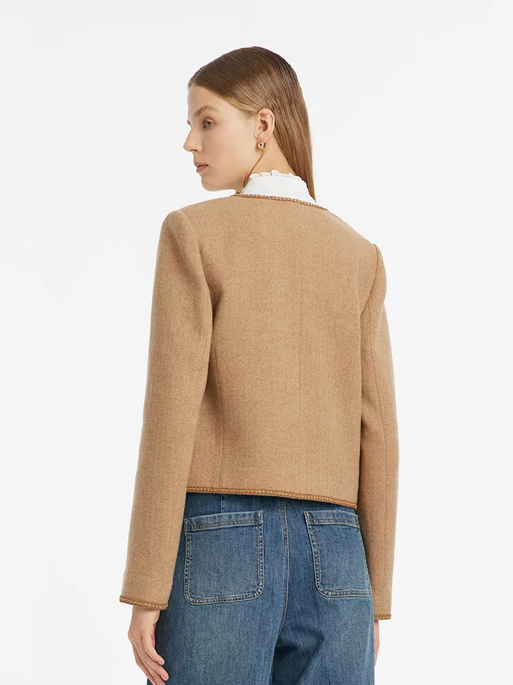 Washable Wool Round Neck Single-Breasted Women Jacket