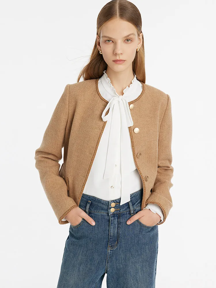 Washable Wool Round Neck Single-Breasted Women Jacket